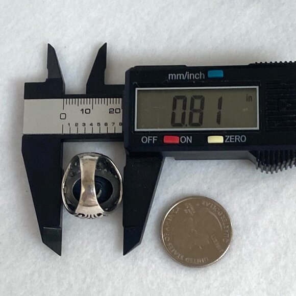 Sterling Silver 925 Chunky Oval Black Onyx Cab Pierced Scrollwork Ring Sz 6.5 - Picture 13 of 16